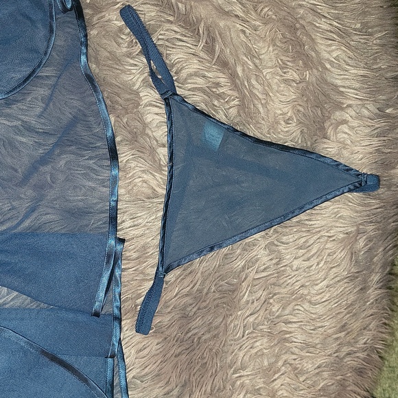 Victoria's Secret Deep Teal Sheer Babydoll Top And Thong Set M - Picture 4 of 5